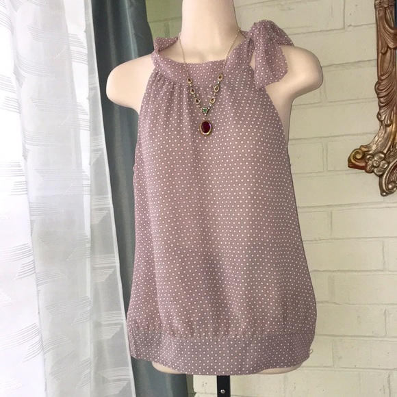 Banana Republic Tops - Retro gray polkadots sleeveless pussybow top XS